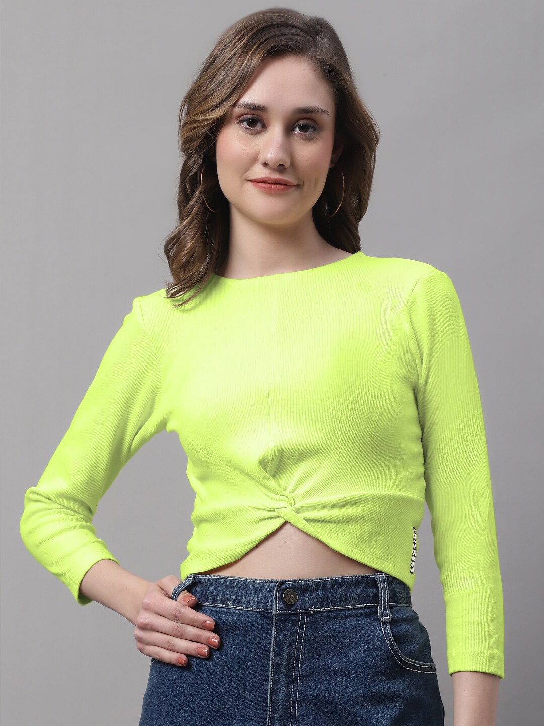 

FBAR Twisted Cotton Crop Regular Top, Green