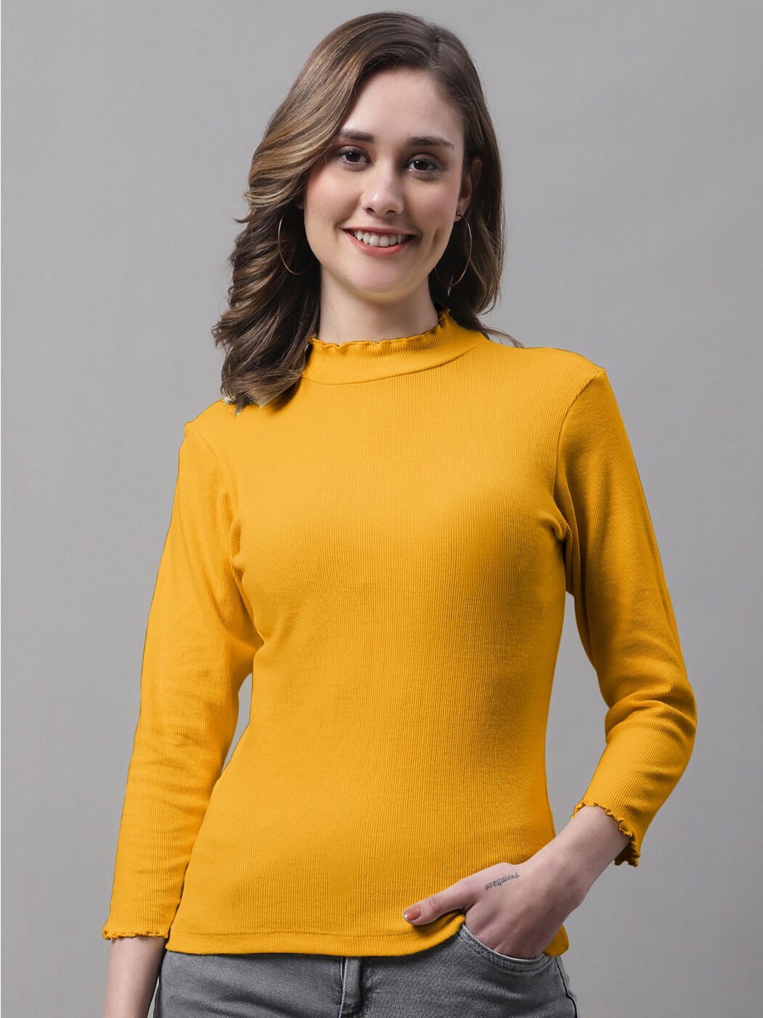 

FBAR Long Sleeves Cotton Regular Top, Gold