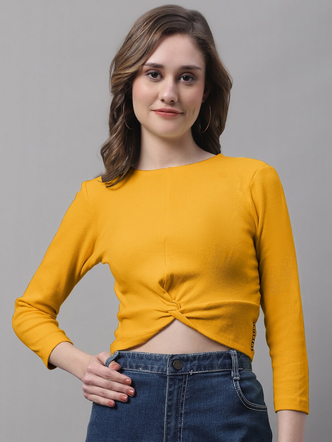 

FBAR Round Neck Cotton Crop Knot Top, Gold