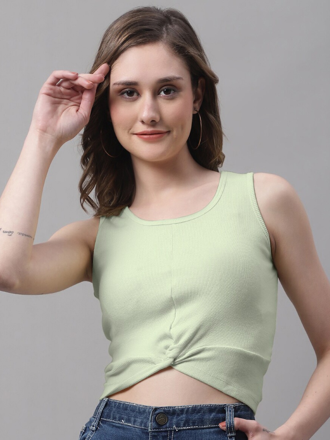 

FBAR Twisted Cotton Crop Regular Top, Sea green