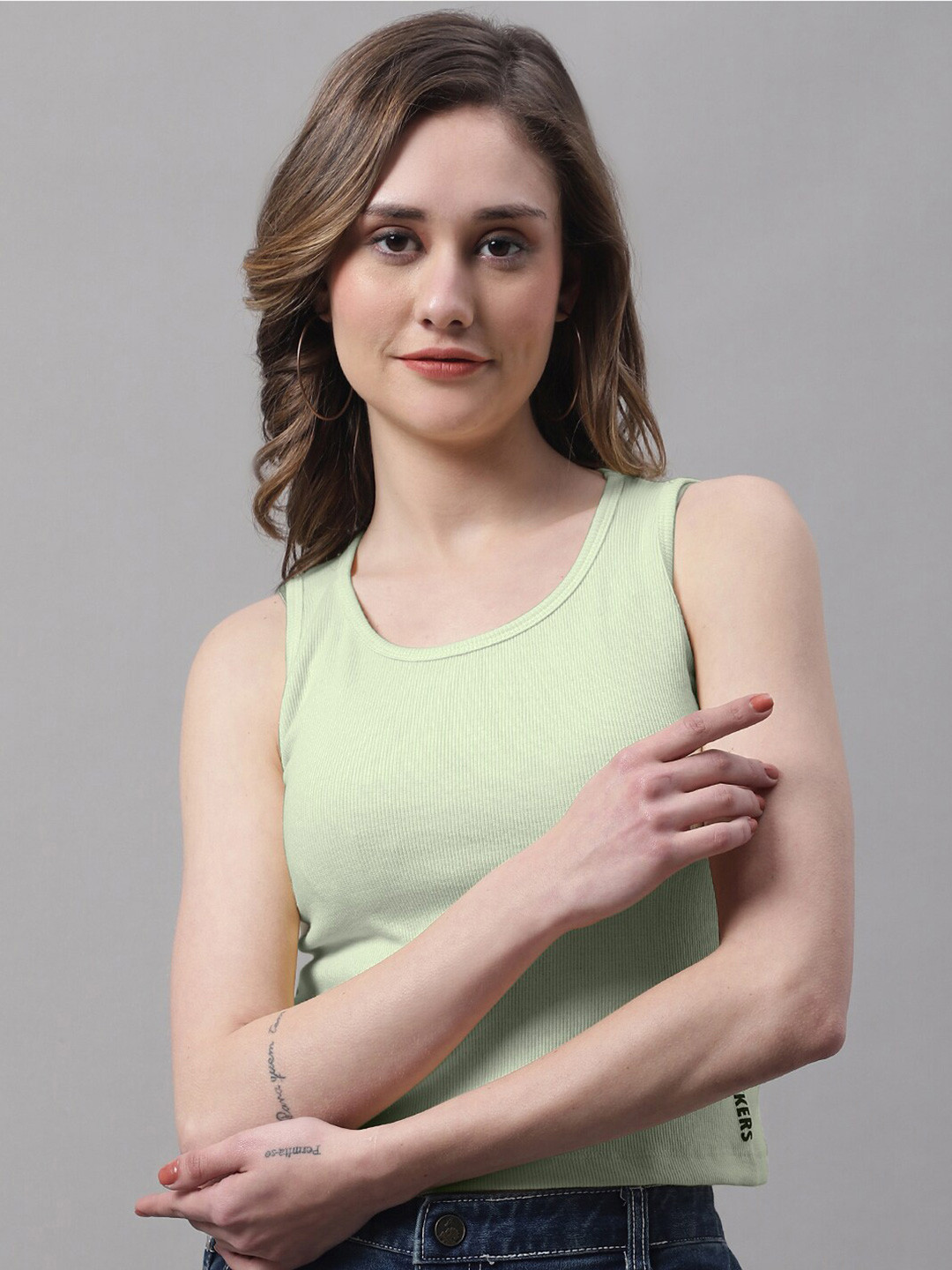 

FBAR Round Neck Sleeves Cotton Regular Crop Top, Sea green