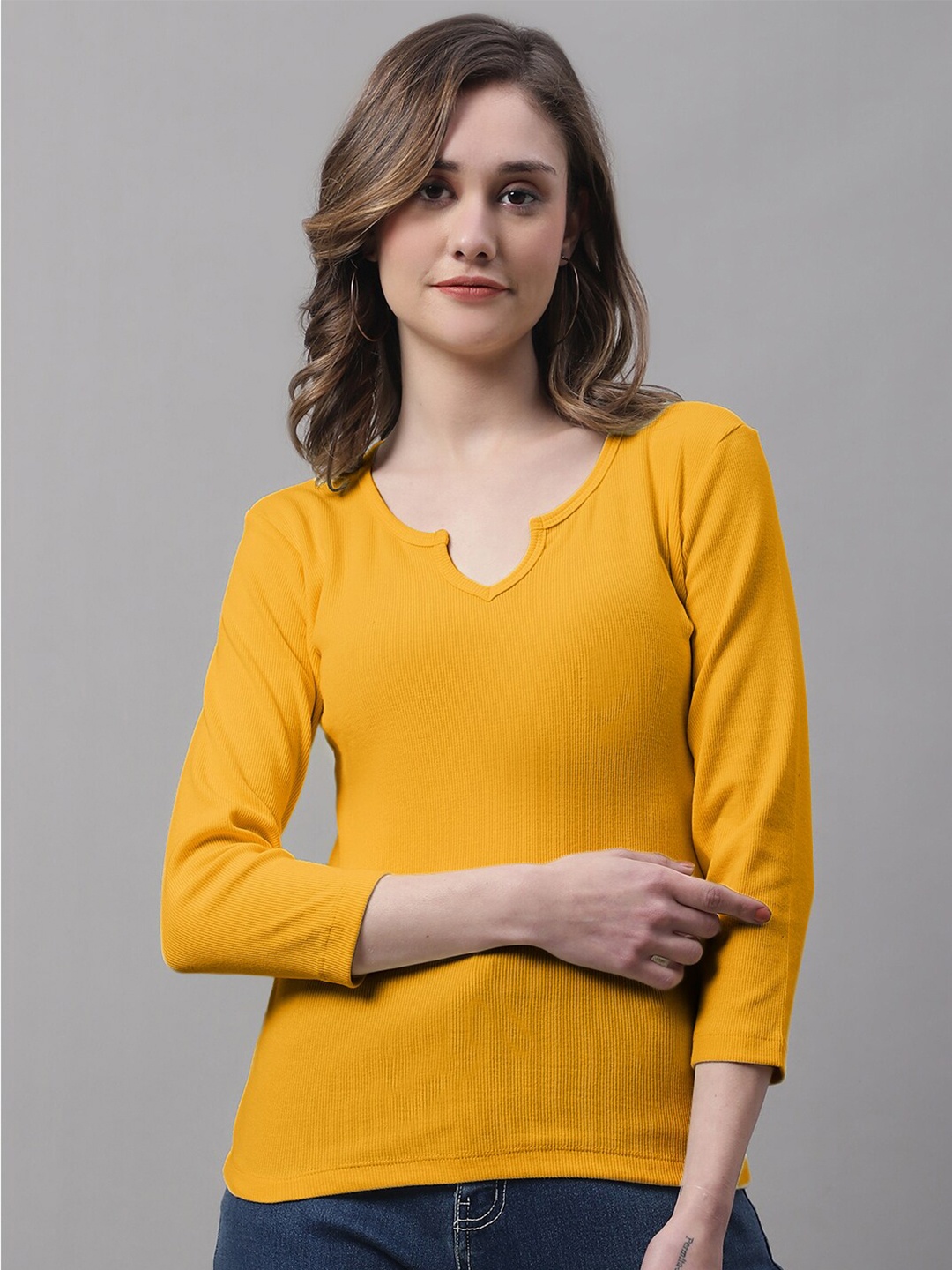 

FBAR V-Neck Cotton Regular Top, Gold