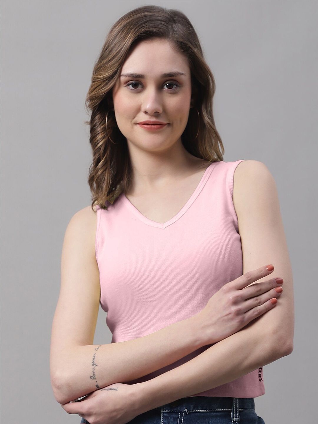 

FBAR V-Neck Sleeveless Cotton Crop Top, Coral