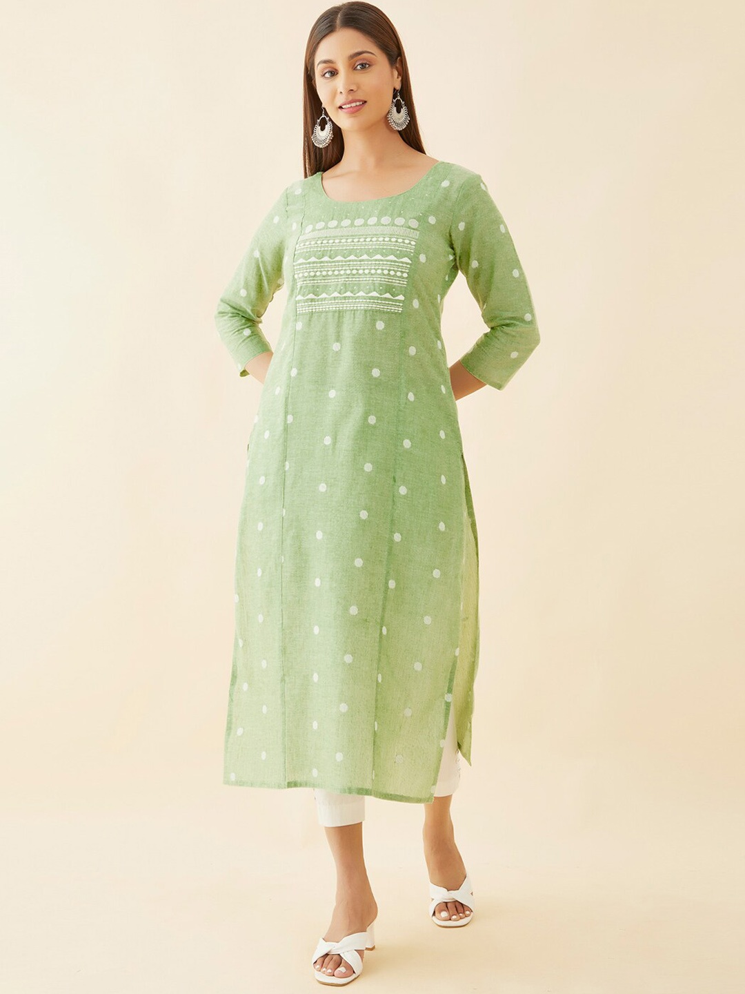 

Maybell Geometric Printed Pure Cotton Straight Kurta, Green
