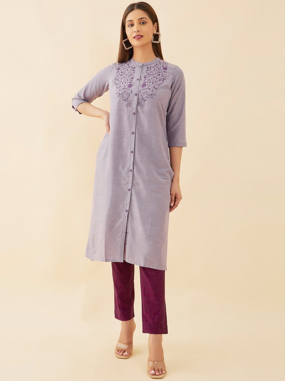 

Maybell Yoke Design Thread Work Pathani Kurta, Purple