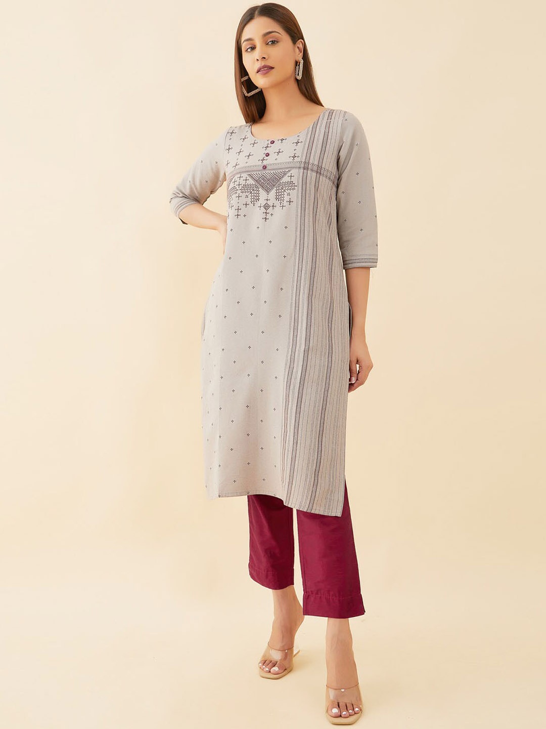 

Maybell Geometric Printed Pure Cotton Kurta, Grey