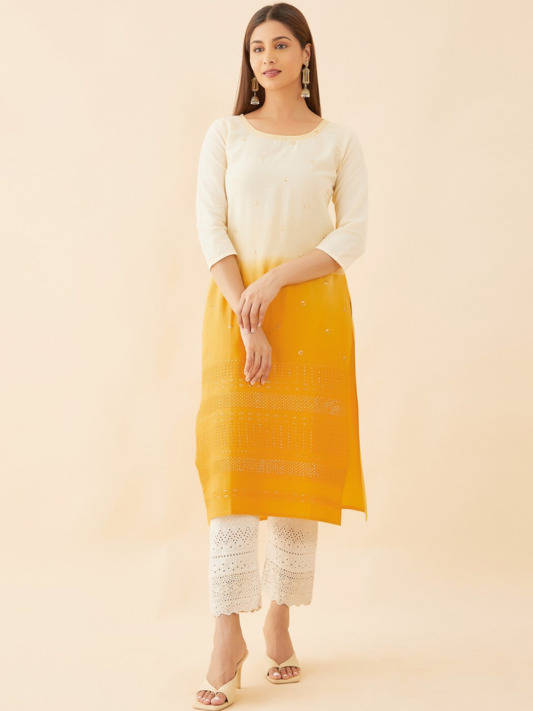 

Maybell Embellished Regular Sleeves Kurta, Yellow