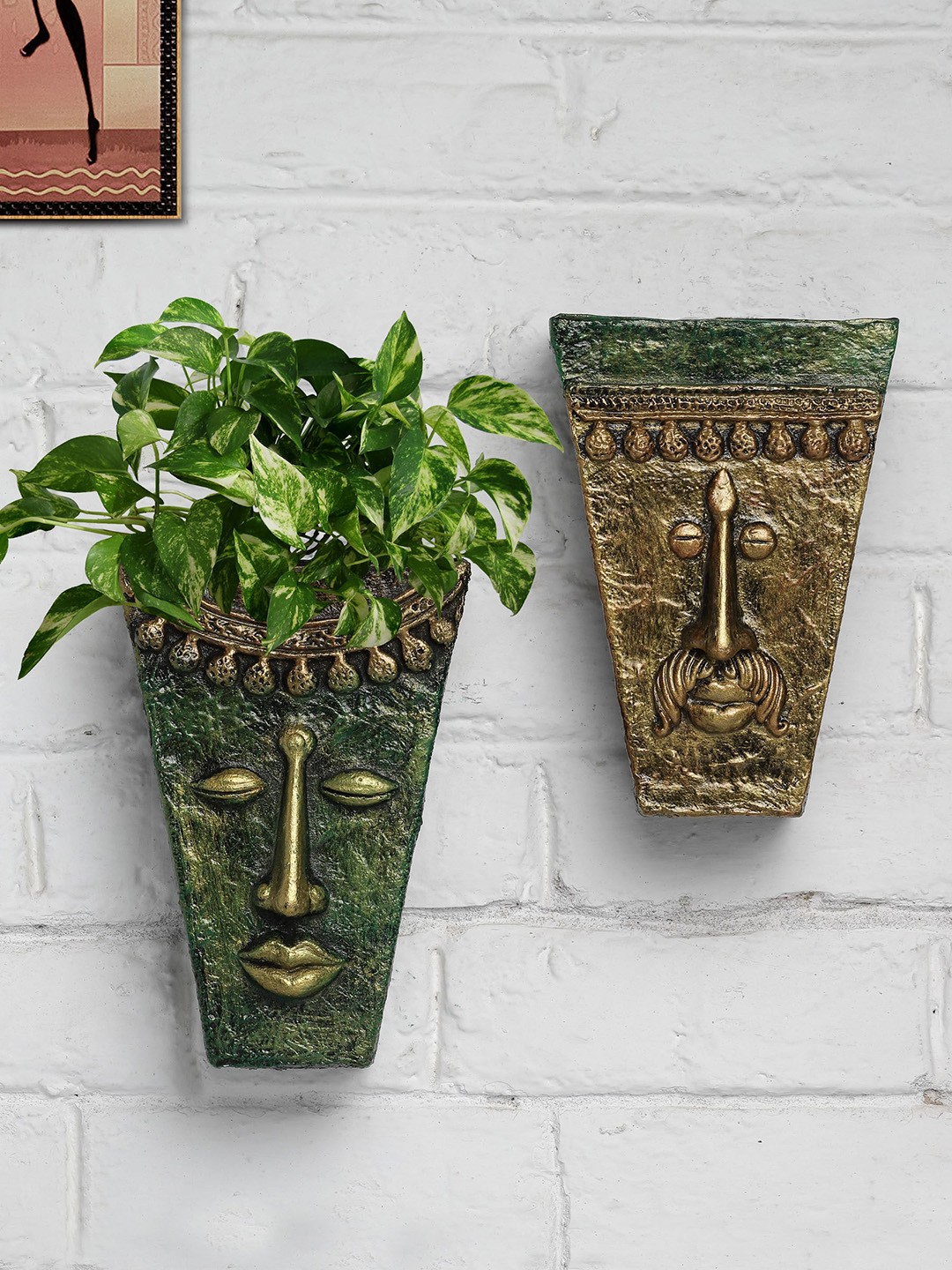 

Stylespace by Isha Gold-Toned & Green 2 Pcs Textured Wall Hanging Planters