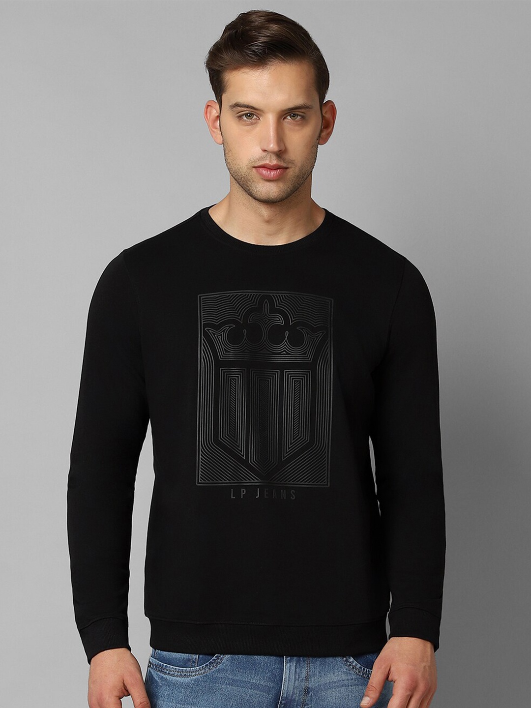 

Louis Philippe Jeans Graphic Printed Cotton Sweatshirt, Black