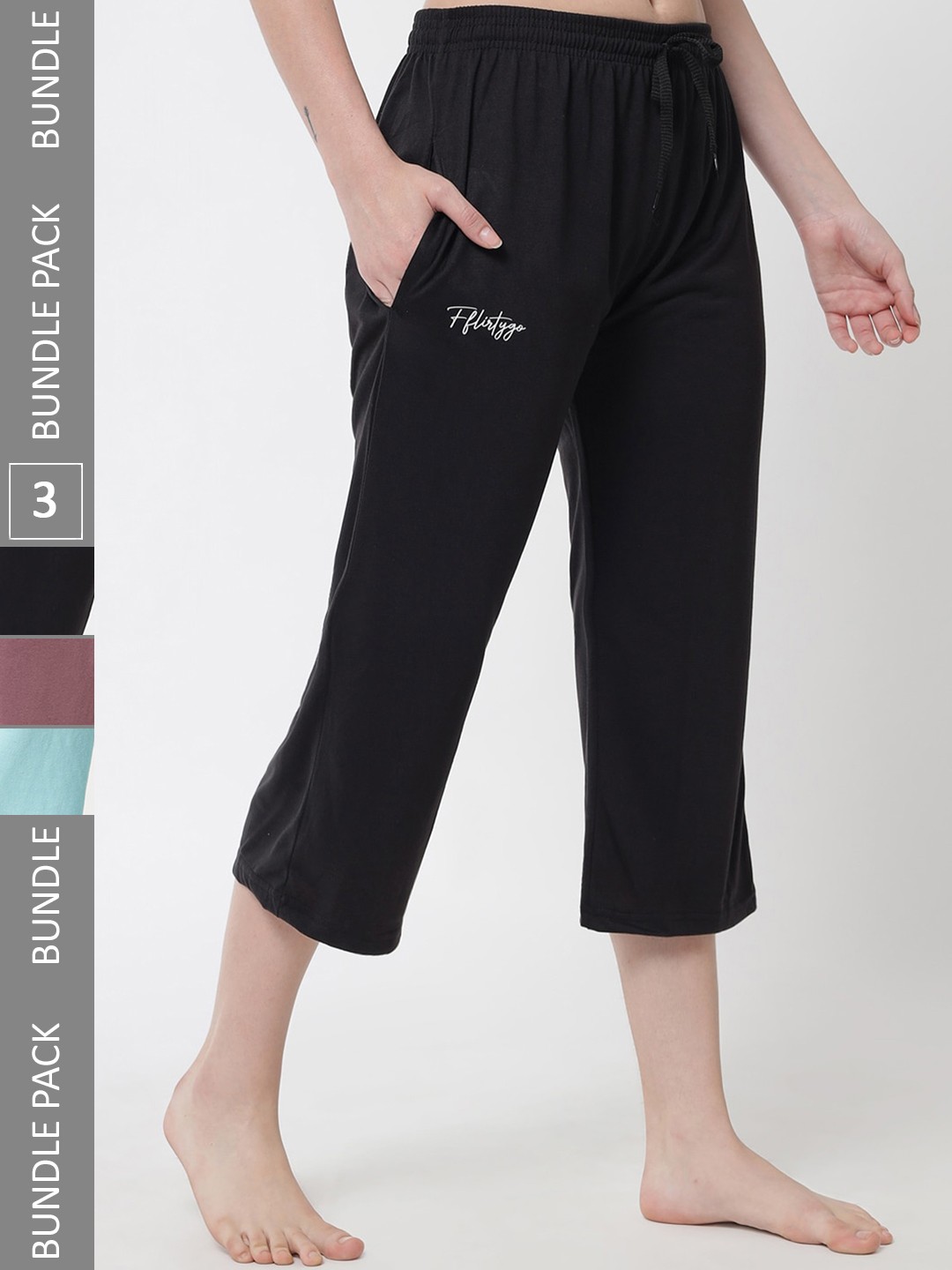 

FFLIRTYGO Women Pack Of 3 Lounge Capris, Black