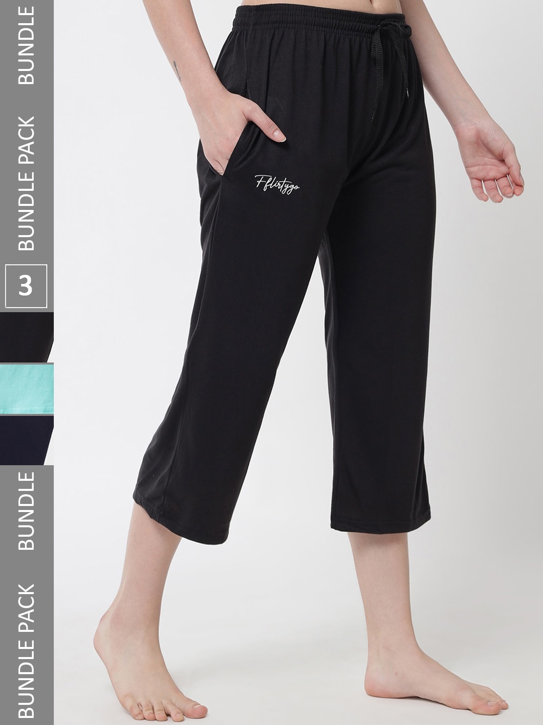 

FFLIRTYGO Women Pack of 3 Solid Lounge Capris, Black