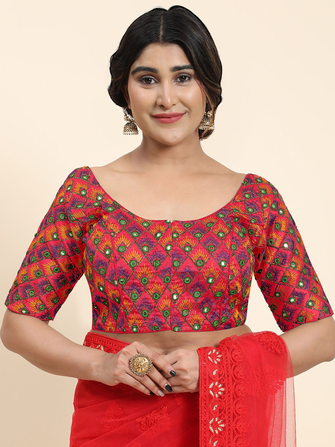 

Kasak Embroidered Saree Blouse, Pink
