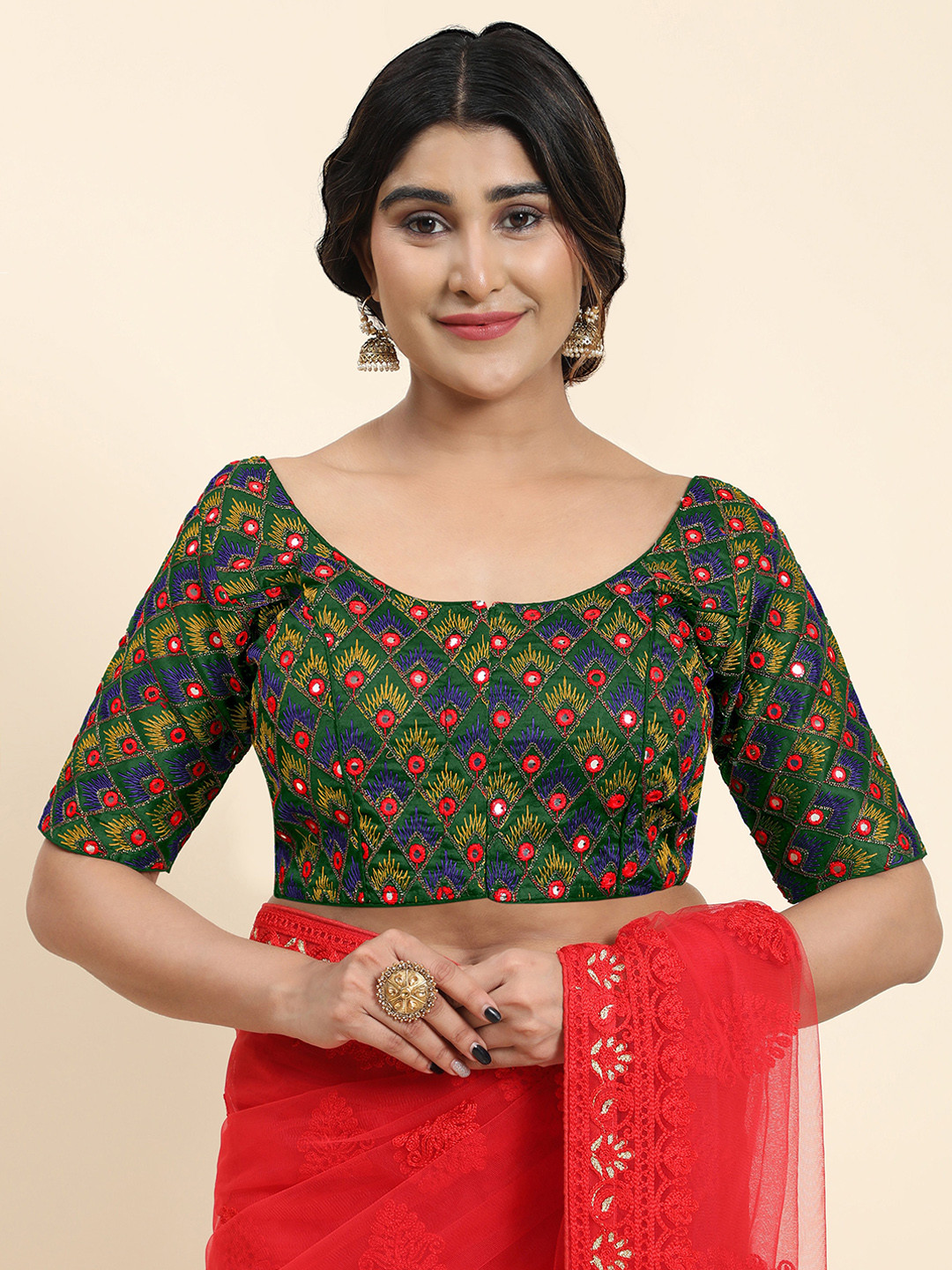

Kasak Embellished Padded Phantom Silk Saree Blouse, Green