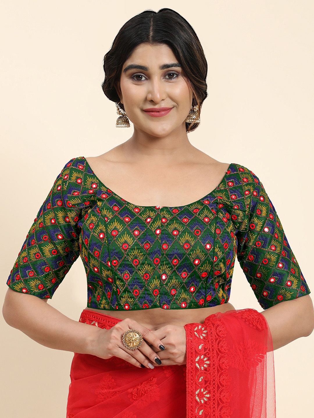 

Kasak Embellished Padded Phantom Silk Saree Blouse, Green