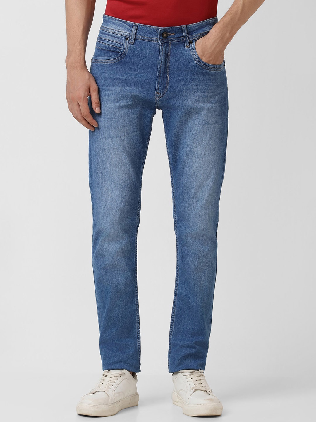 

Peter England Casuals Men Mid-Rise Tapered Fit Heavy Fade Jeans, Blue