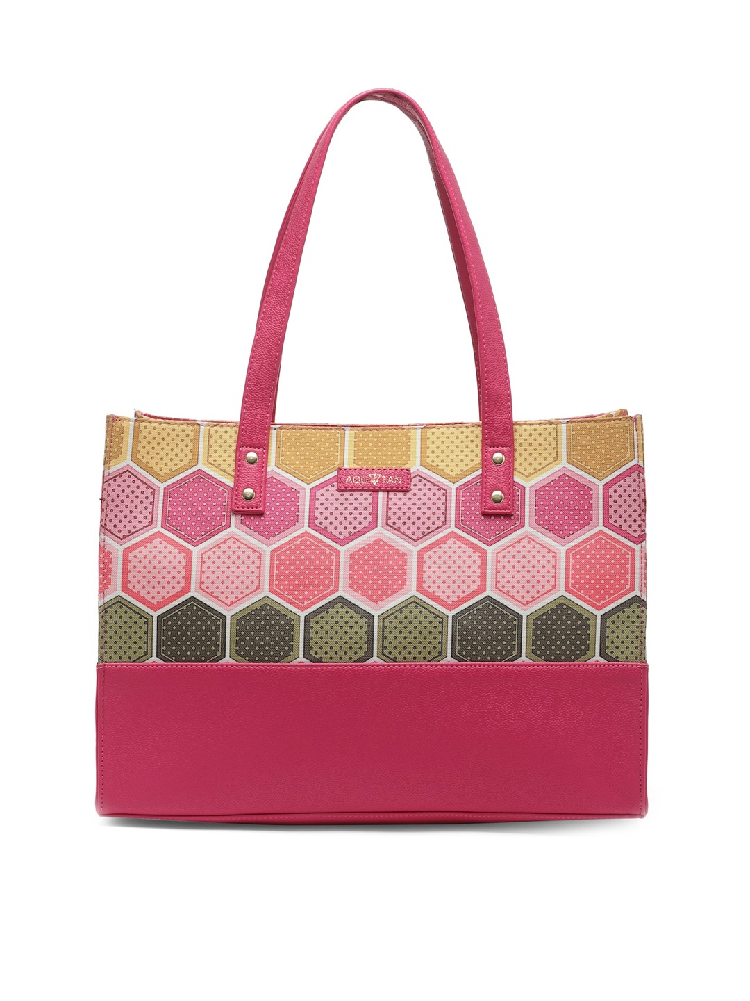 

AQUATAN Geometric Printed Leather Structured Tote Bag, Pink
