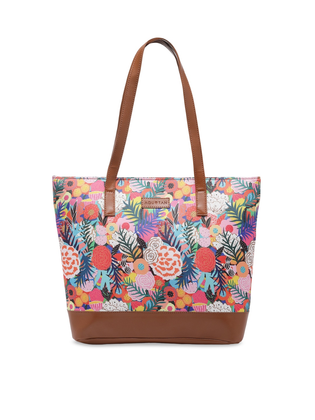 

AQUATAN Floral Printed Structured Shoulder Bag, Tan