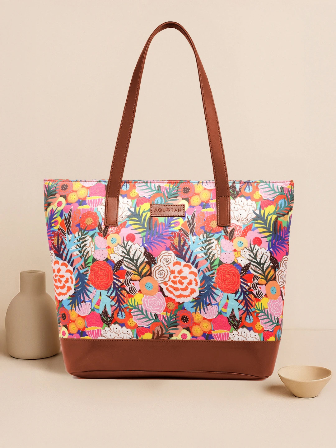 AQUATAN Floral Printed Structured Shoulder Bag