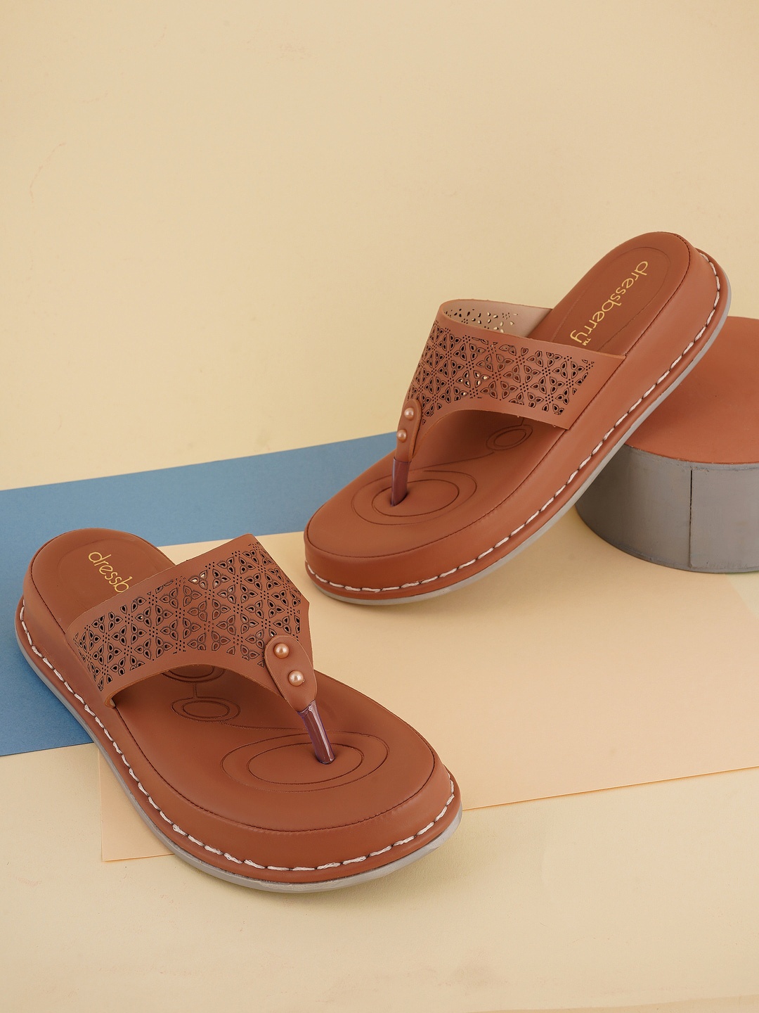 

DressBerry Peach-Coloured Laser Cut Ortho Open Toe Flats