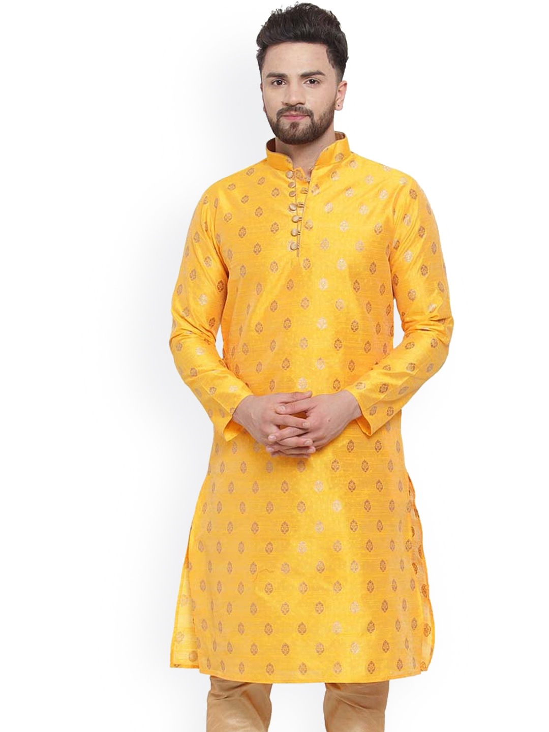 

Larwa Ethnic Motifs Printed Mandarin Collar Kurta, Yellow