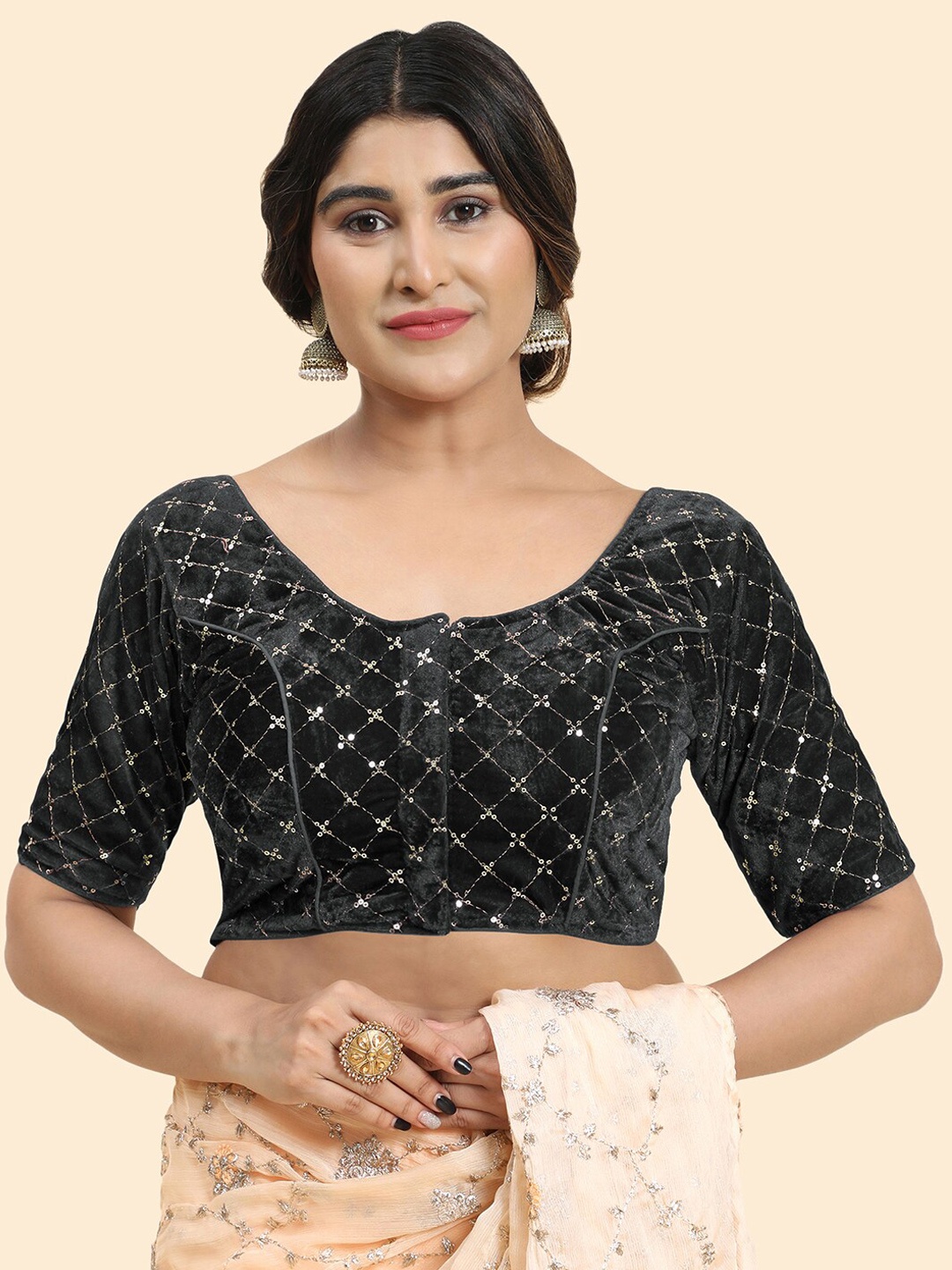 

Kasak Embellished Saree Blouse, Black