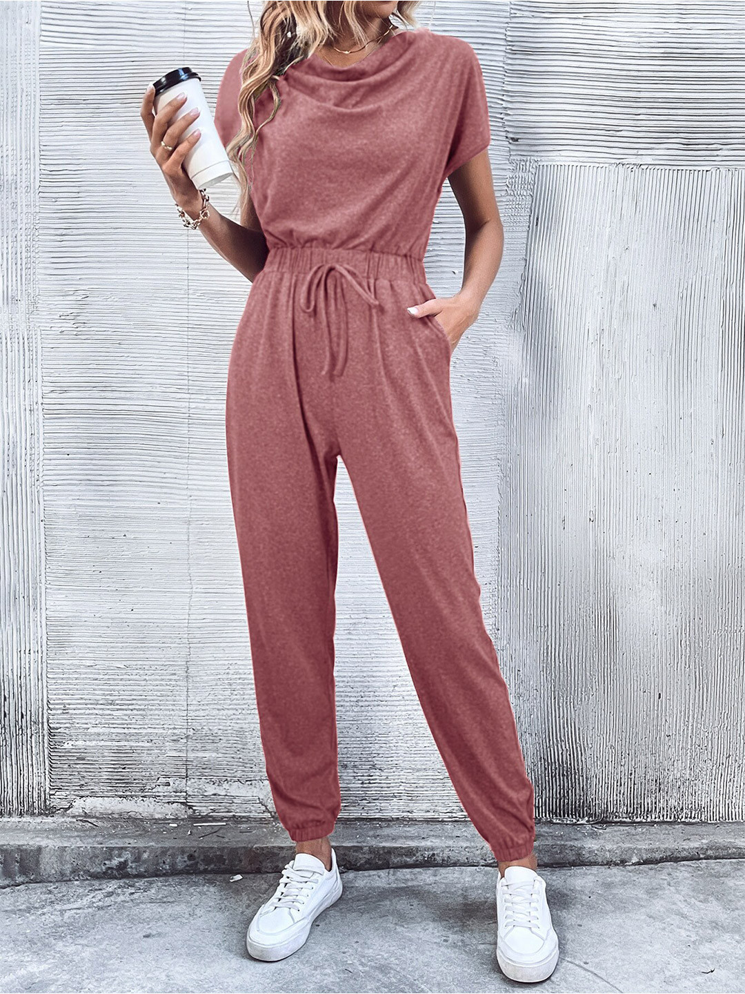 

BoStreet Pink Waist Tie-Up Basic Jumpsuit