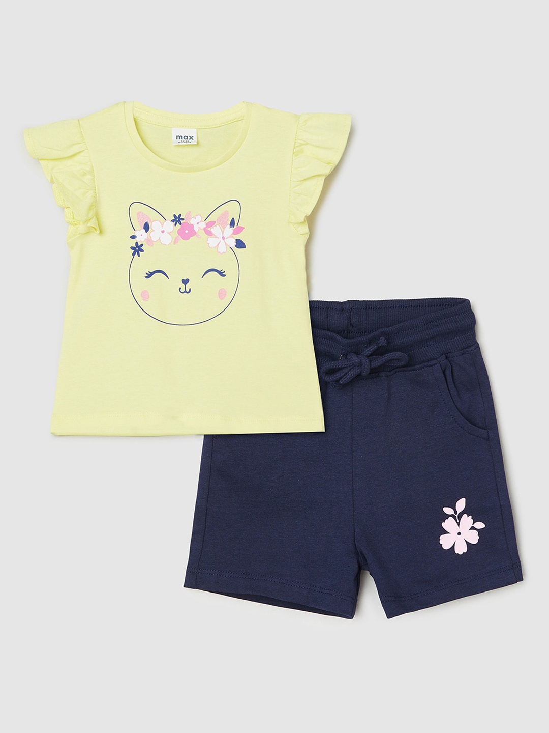 

max Girls Graphic Printed Pure Cotton'Night suit, Yellow