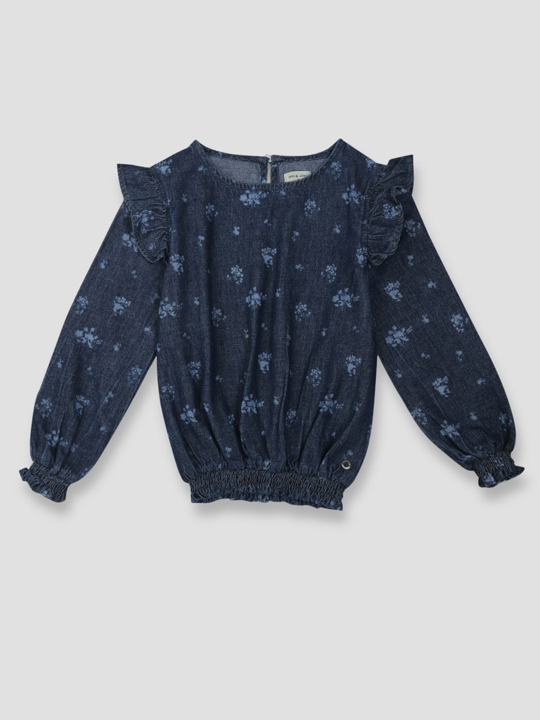 

Gini and Jony Floral Printed Blouson Top, Navy blue