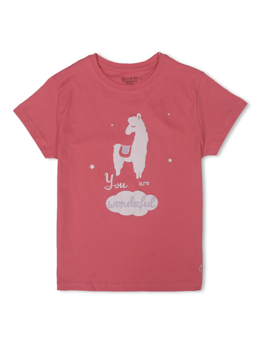 

Gini and Jony Girls Graphic Printed Cotton T-Shirt, Pink