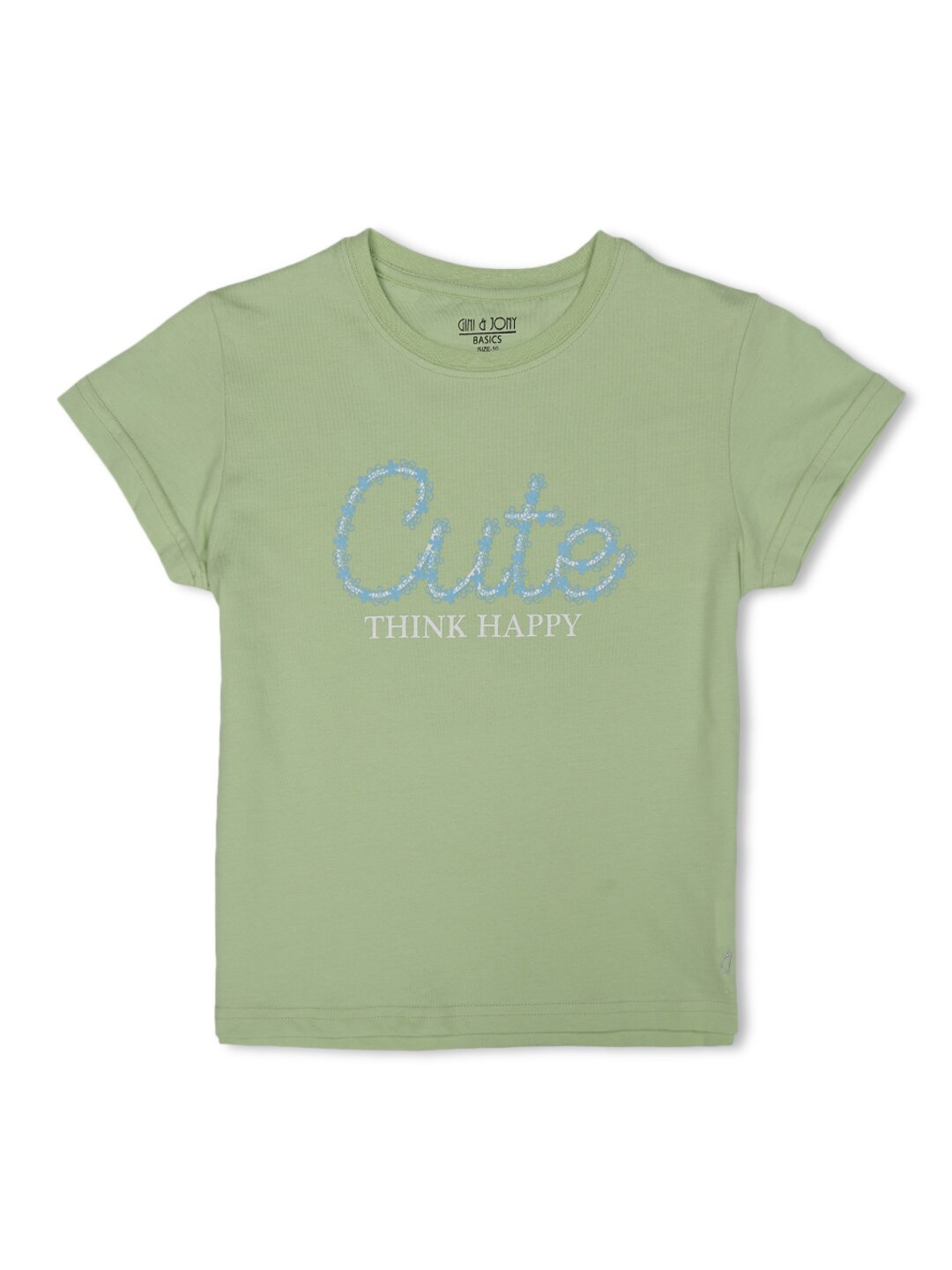 

Gini and Jony Girls Typography Printed Cotton Knitted T-Shirt, Green