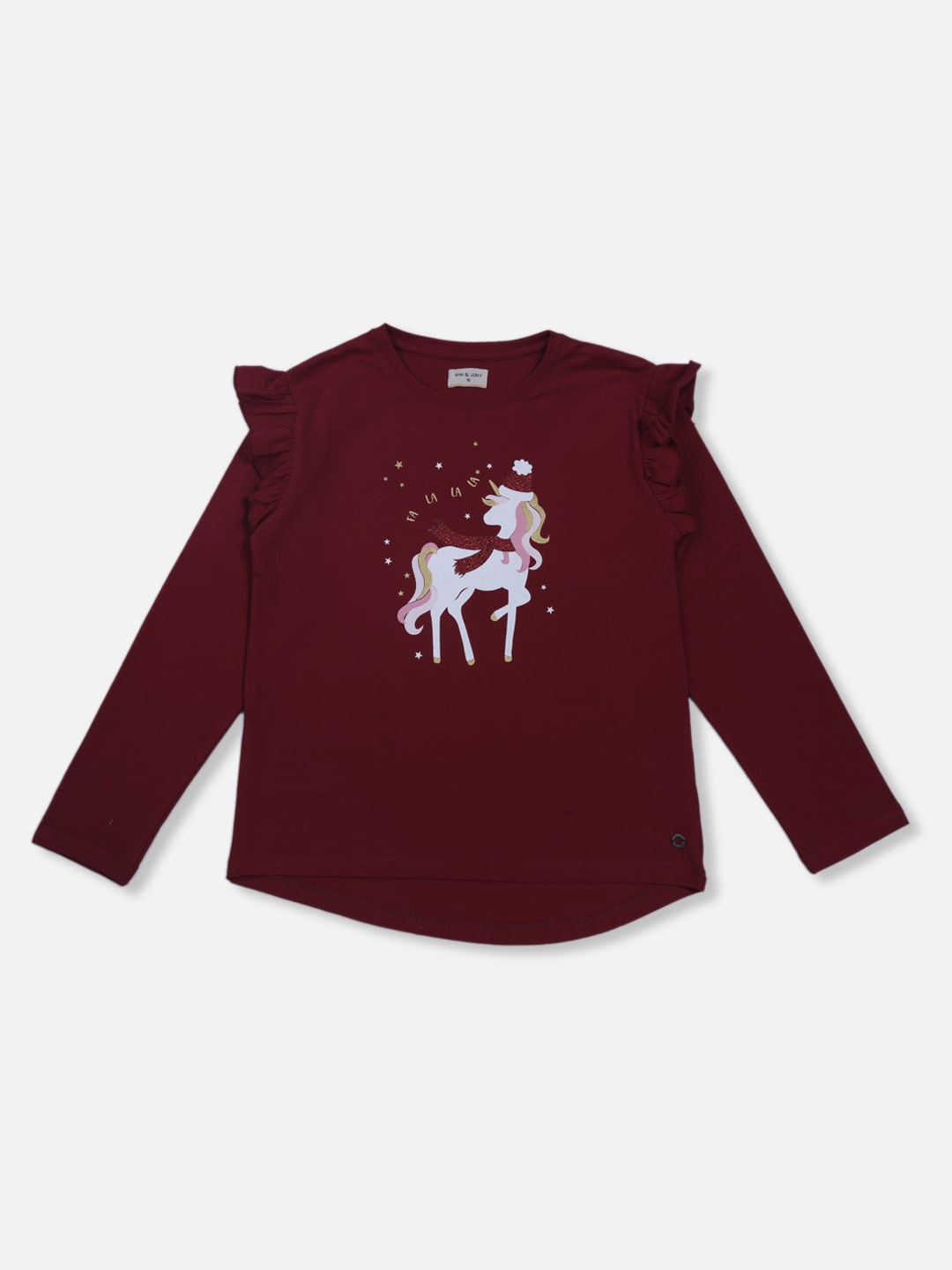 

Gini and Jony Girls Graphic Printed Top, Maroon