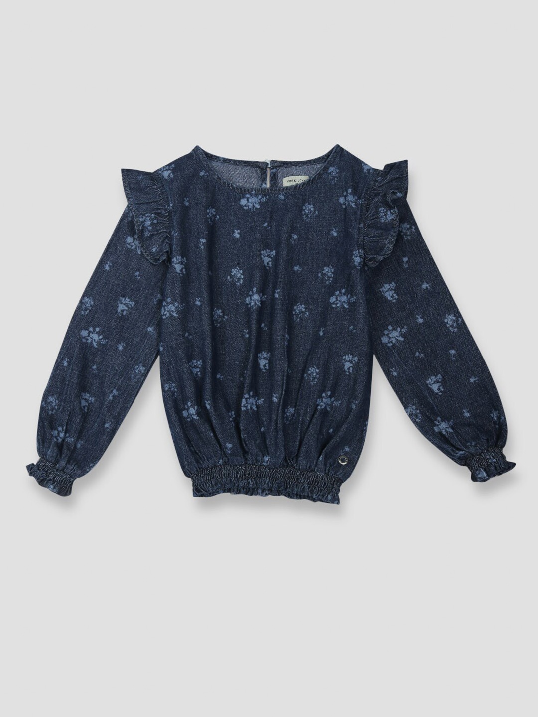 

Gini and Jony Girls Floral Printed Ruffle Detail Top, Navy blue