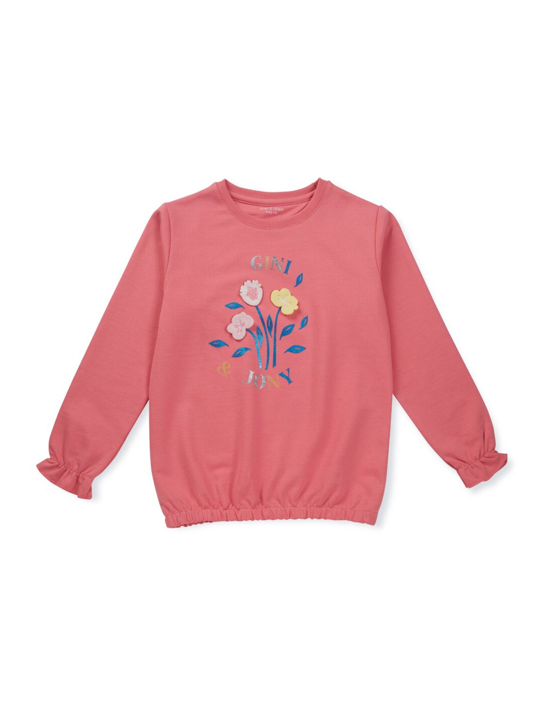 

Gini and Jony Girls Applique Floral Printed Cotton Blouson Top, Pink