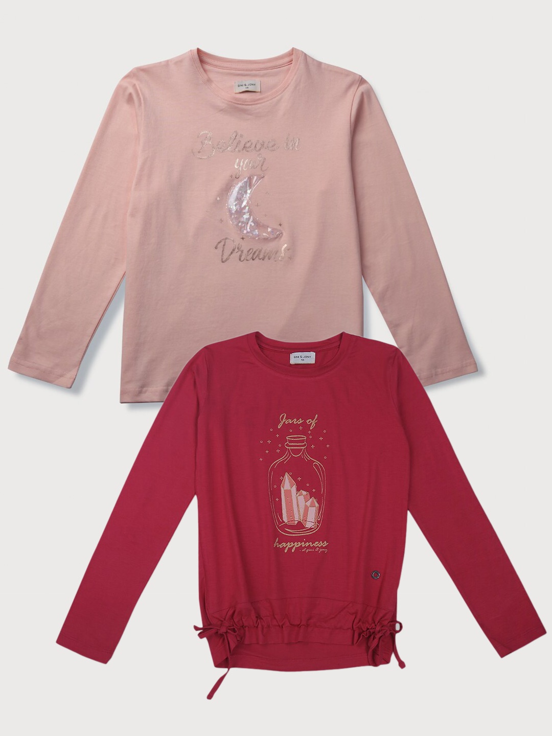 

Gini and Jony Girls Pack of 2 Typography Printed Top, Peach