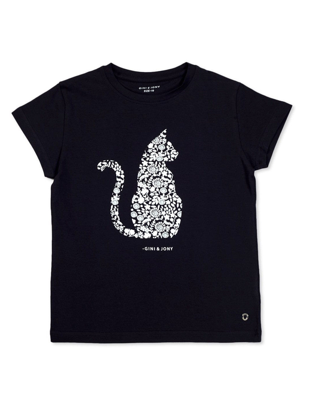 

Gini and Jony Girls Graphic Printed Cotton Knitted T-Shirt, Black