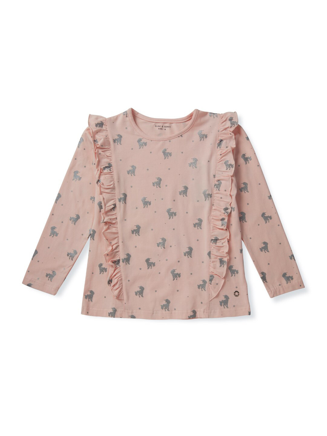 

Gini and Jony Conversational Printed Ruffelled Cotton Top, Pink