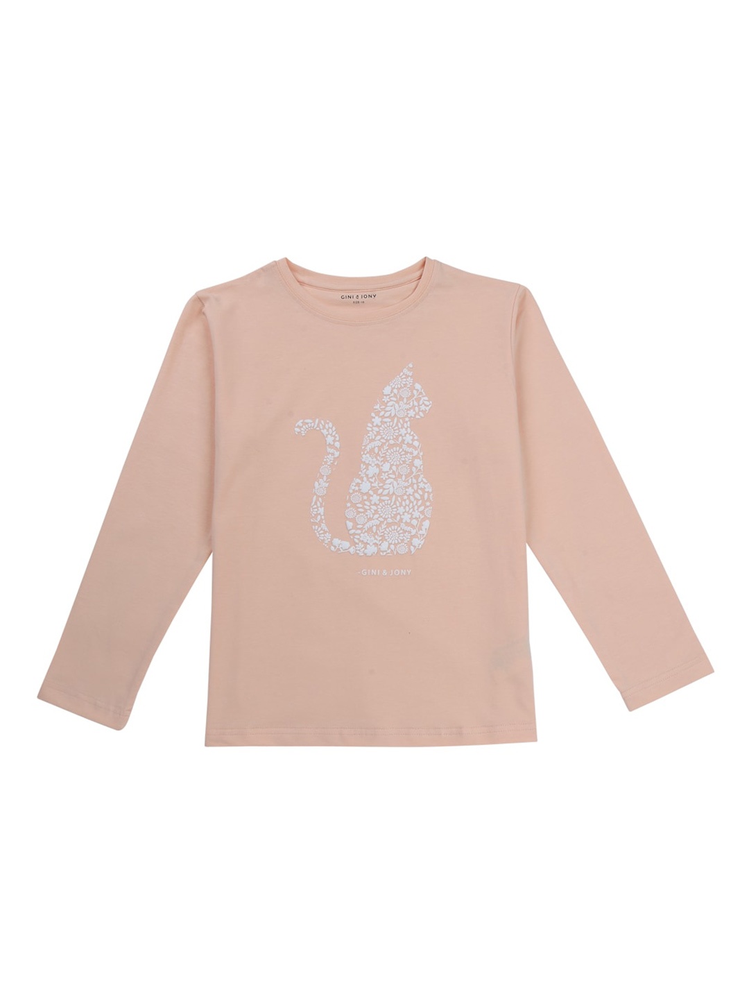 

Gini and Jony Girls Graphic Printed Cotton Knitted T-Shirt, Peach