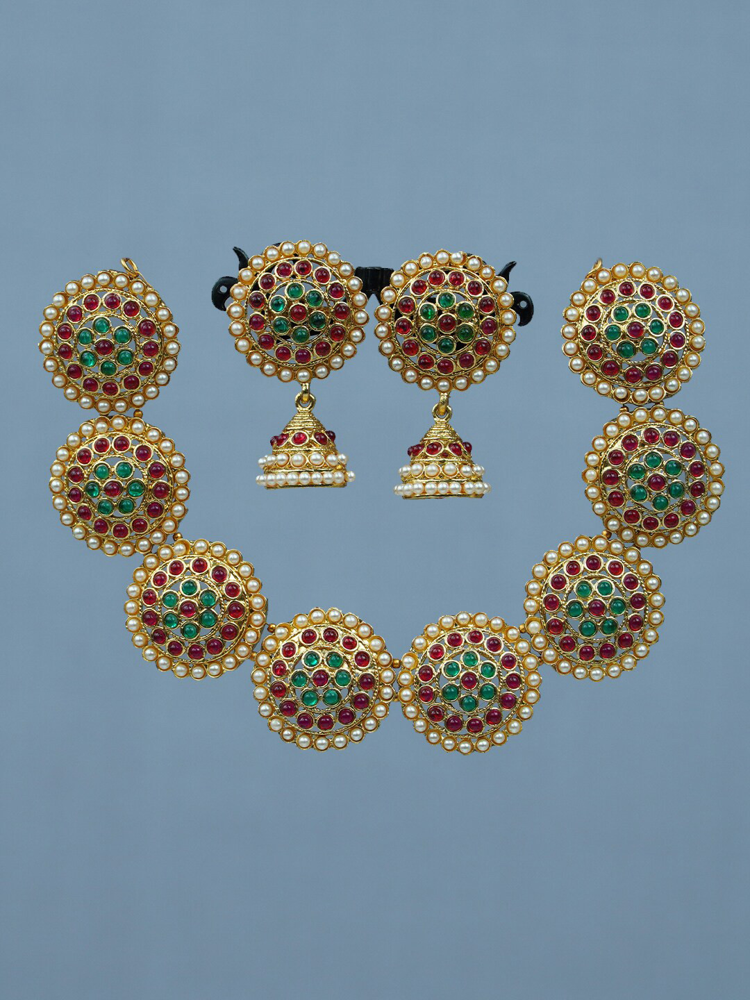 

Diksha collection Gold-Plated Artificial Stone & Bead Studded Jewellery Set