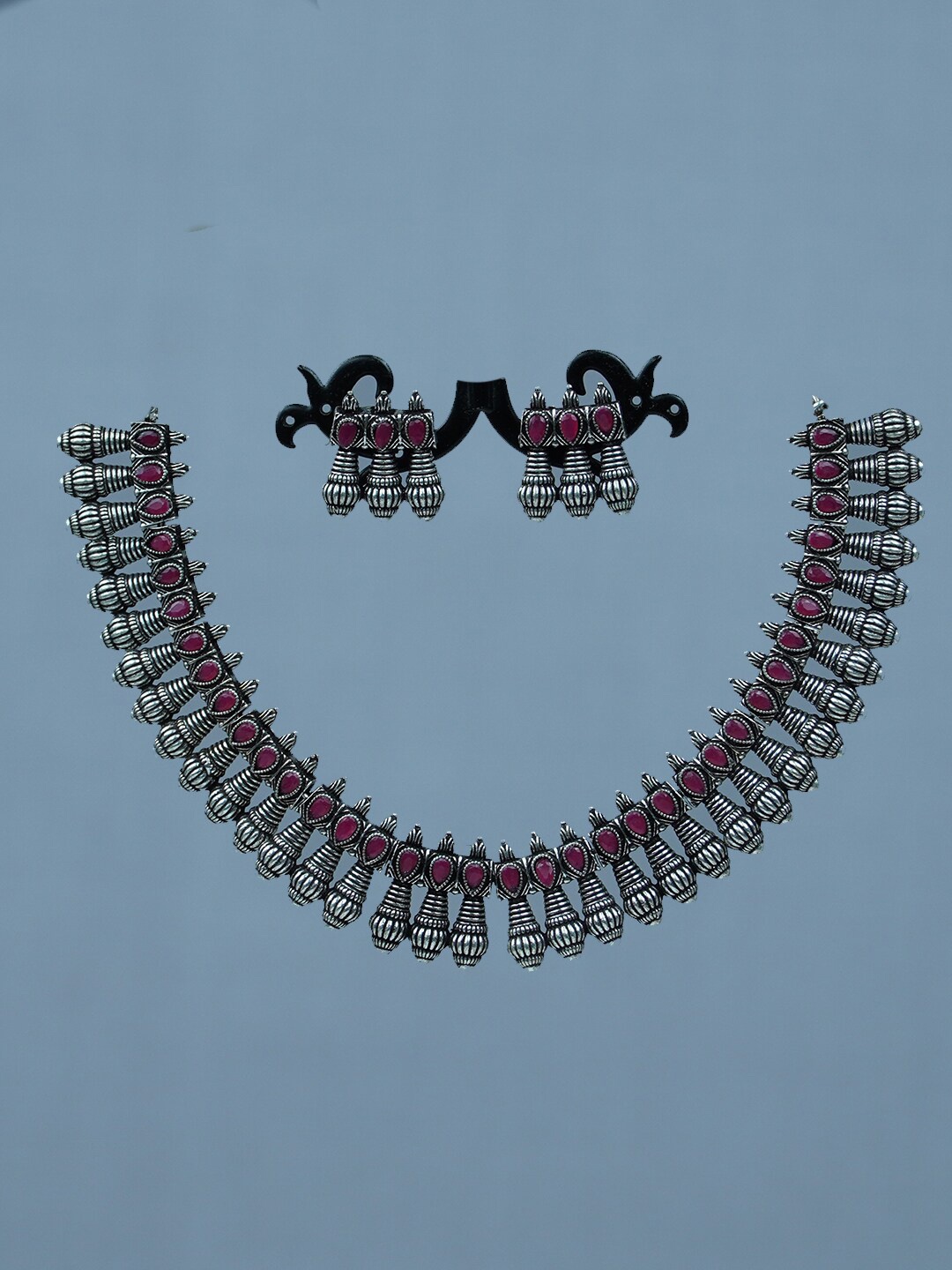

Diksha collection Silver-Plated Artificial Stone & Bead Studded Jewellery Set