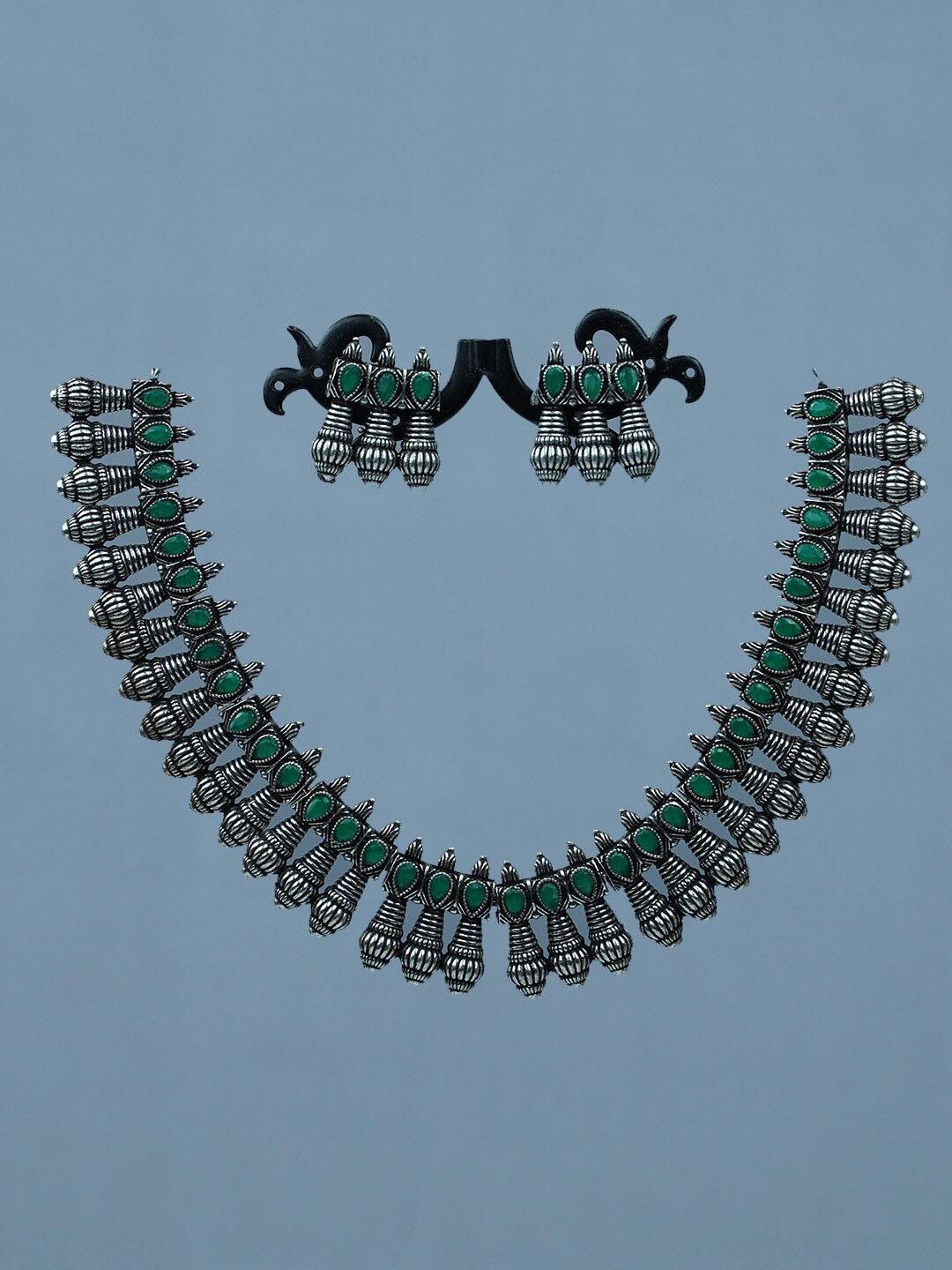 

Diksha collection Silver-Plated Artificial Stone & Bead Studded Jewellery Set