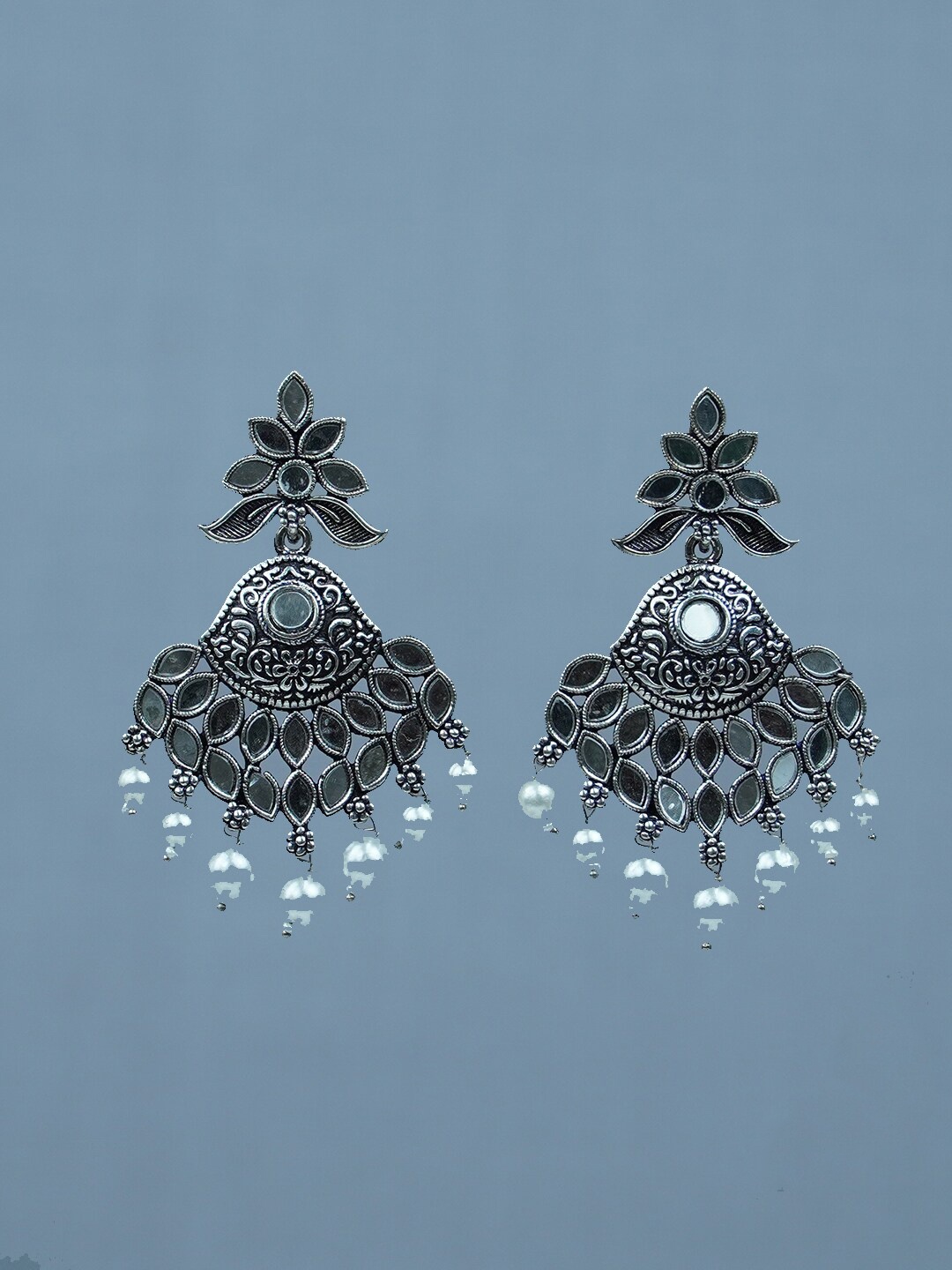 

Diksha collection Silver-Plated Beaded Drop Earrings