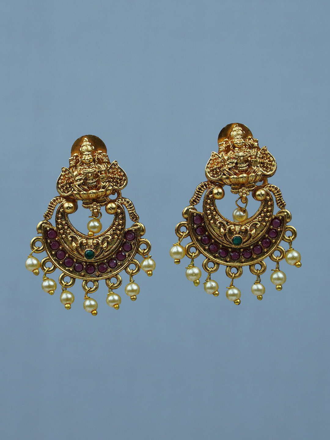 

Diksha collection Gold Plated Stone Studded And Beaded Drop Earrings