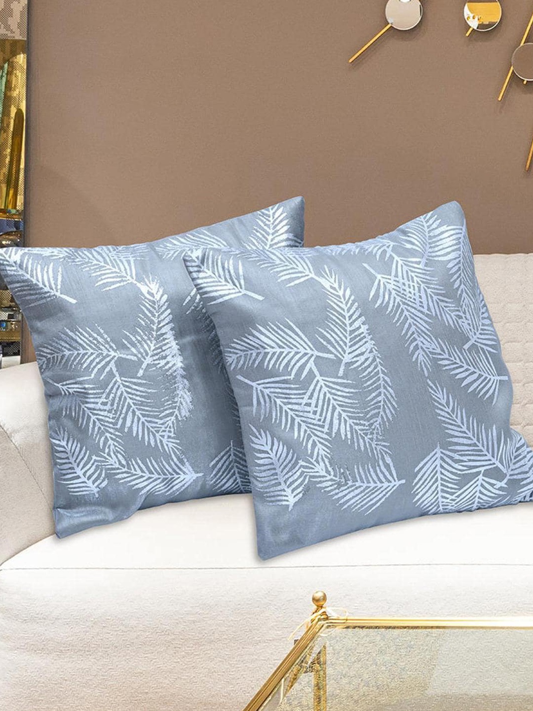 

Athome by Nilkamal Beverlly Grey & White 2-Pieces Floral Square Cushion Covers