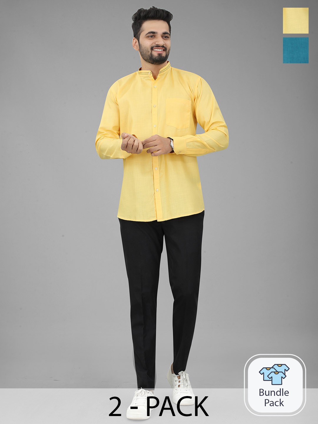 

N N ENTERPRISE Pack Of 2 India Slim Fit Band Collar Casual Shirt, Teal