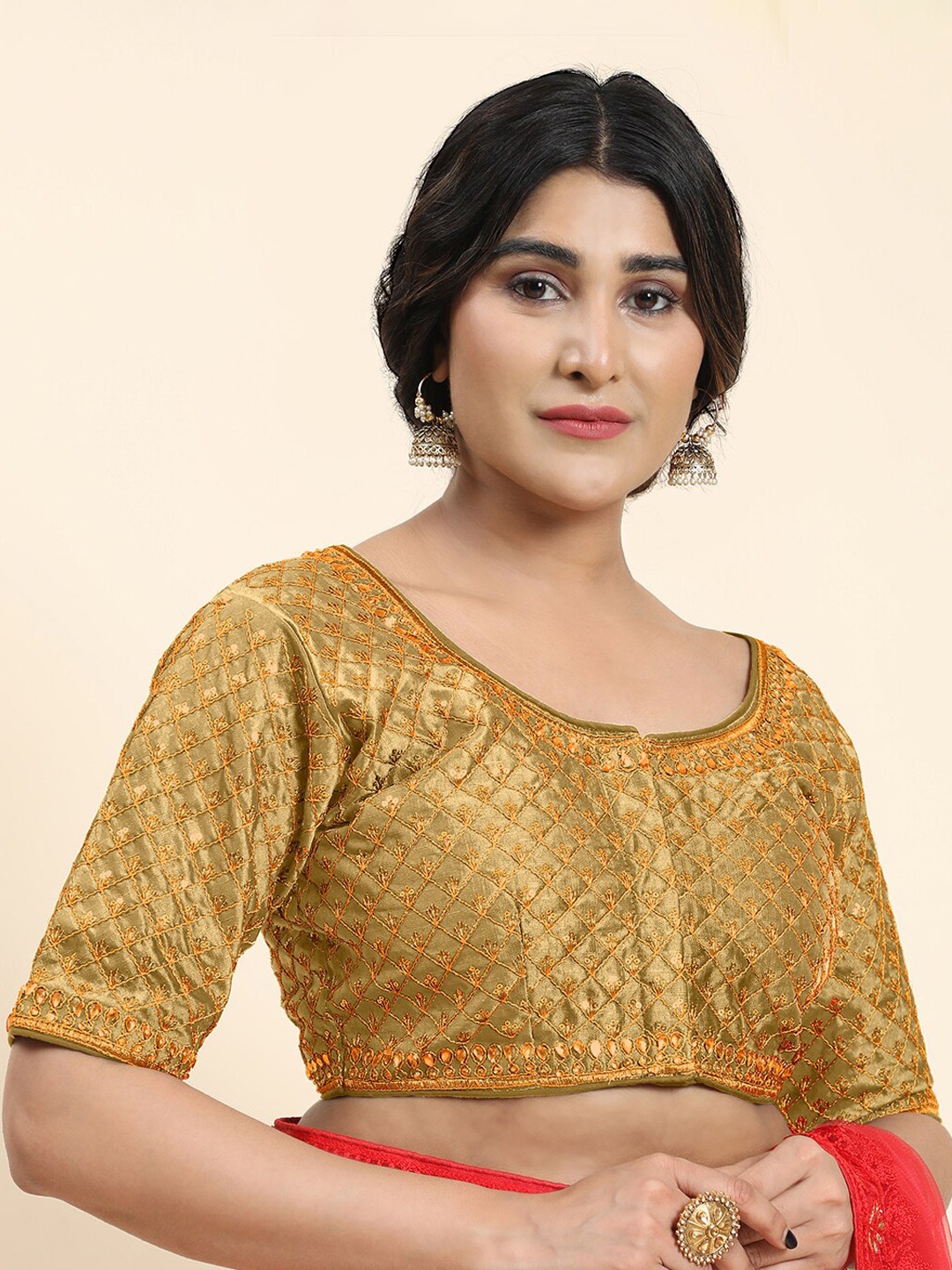 

Kasak Embellished Padded Phantom Silk Saree Blouse, Beige
