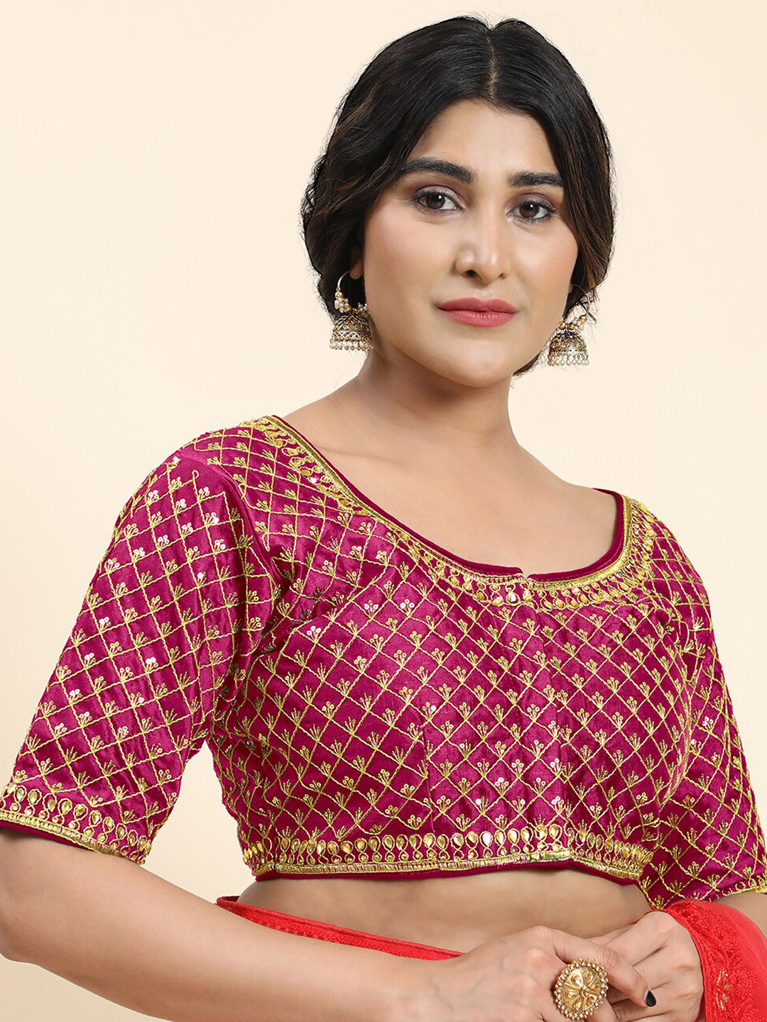 

Kasak Embellished Padded Phantom Silk Saree Blouse, Pink