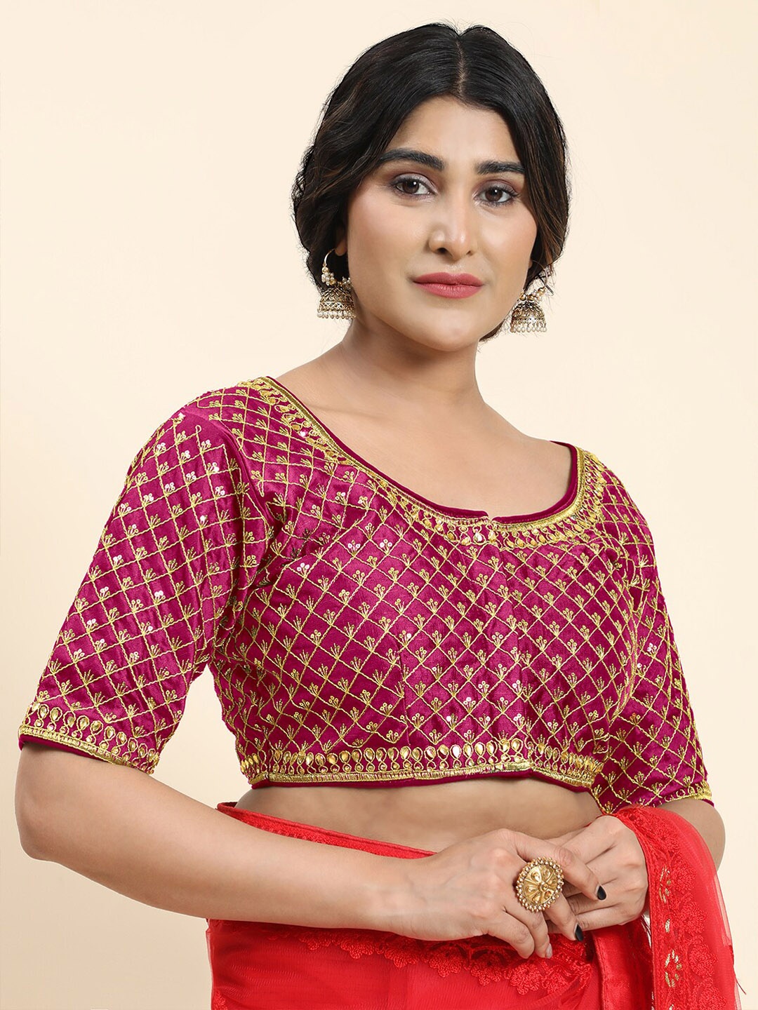 

Kasak Embellished Padded Phantom Silk Saree Blouse, Pink