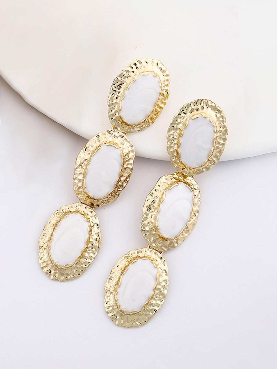 

Bellofox Gold-Toned & White Contemporary Drop Earrings