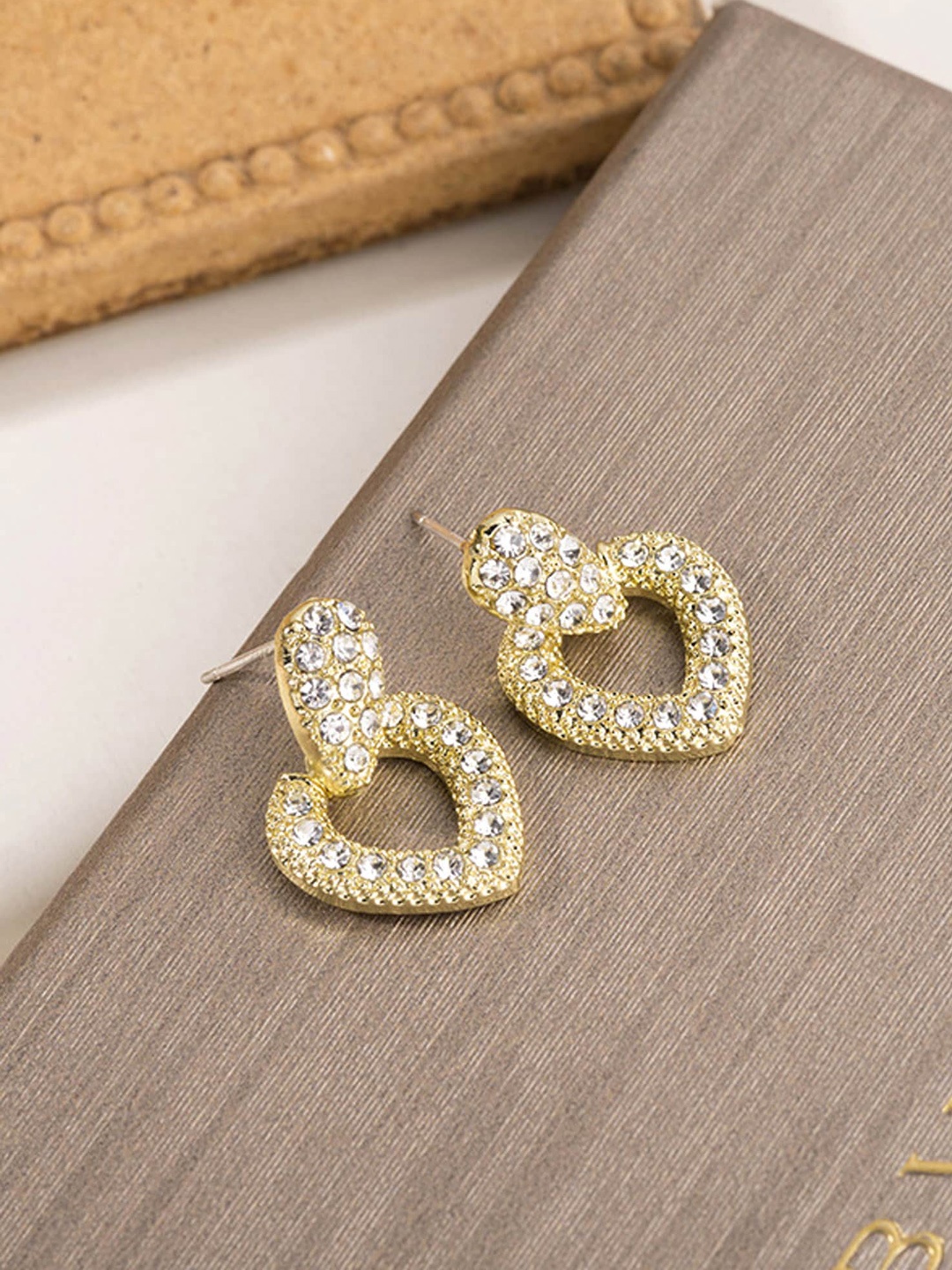 

Bellofox Gold-Toned White Heart Shaped Drop Earrings