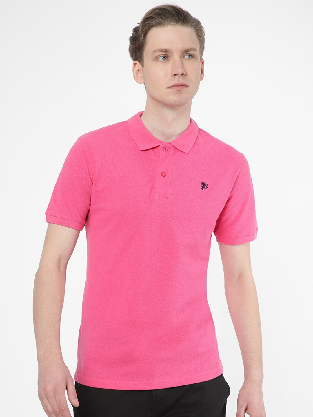 

R&B Polo Collar Cotton Relaxed Fit T-shirt, Fuchsia